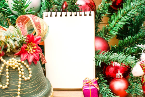 Christmas object and notebook — Stock Photo, Image