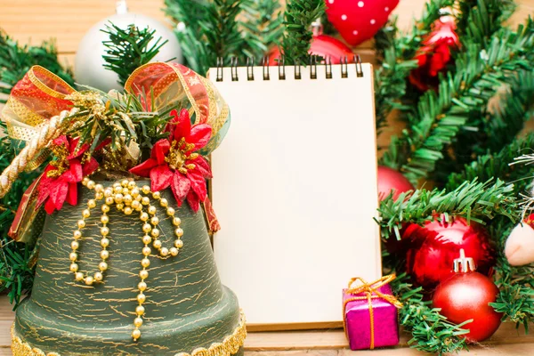 Christmas object and notebook — Stock Photo, Image