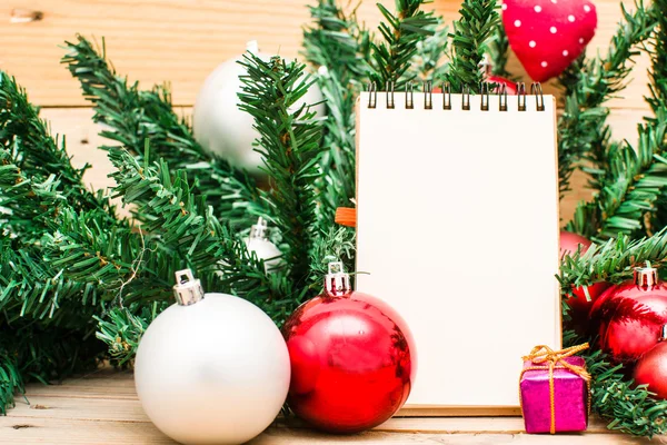 Christmas object and notebook — Stock Photo, Image