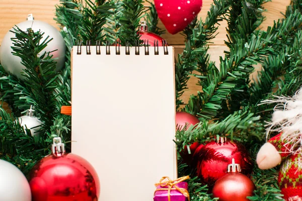 Christmas object and notebook — Stock Photo, Image