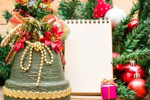 Christmas object and notebook — Stock Photo, Image
