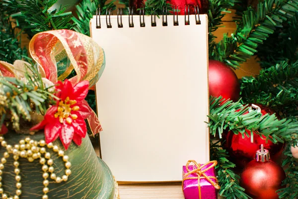 Christmas object and notebook — Stock Photo, Image