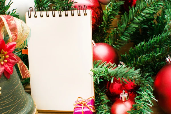 Christmas object and notebook — Stock Photo, Image