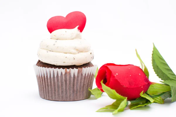 Cupcake e rosa — Fotografia de Stock