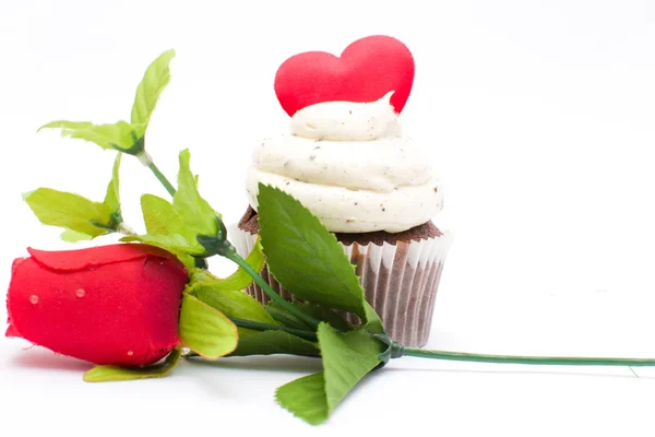 Cupcake e rosa — Fotografia de Stock