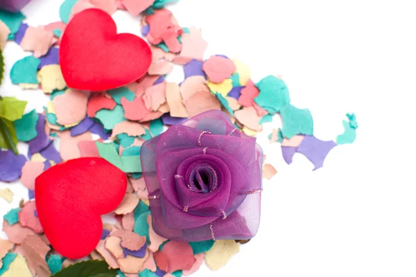 Flowers, hearts and confetti — Stock Photo, Image