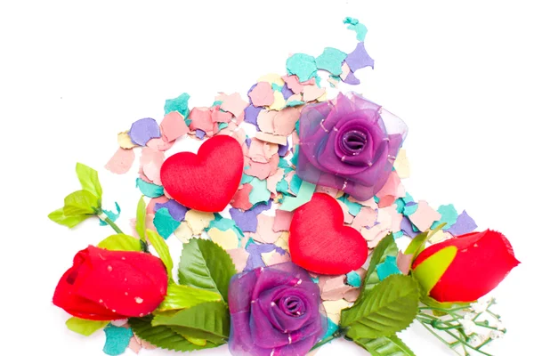 Bloemen, harten en confetti — Stockfoto