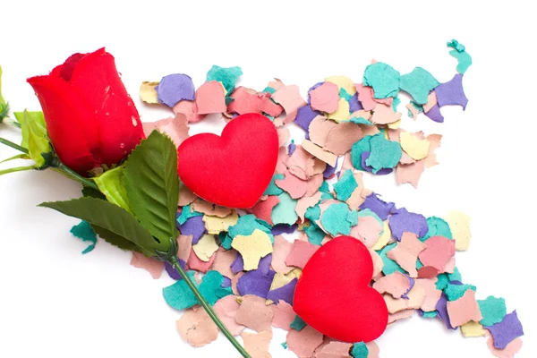 Flores, corazones y confeti —  Fotos de Stock