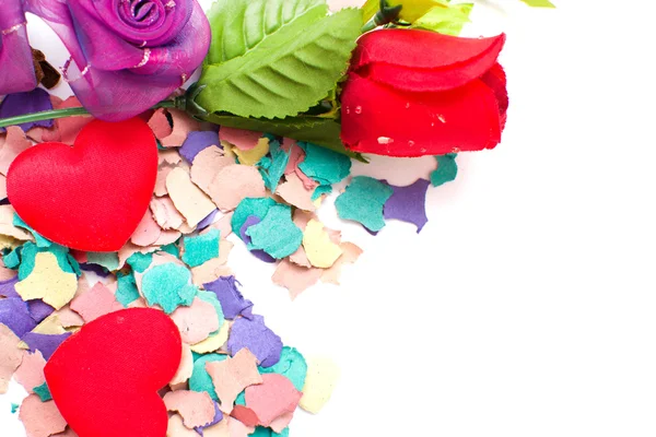 Flowers, hearts and confetti — Stock Photo, Image