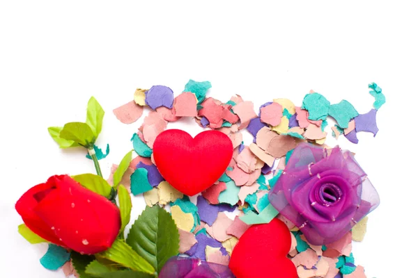 Bloemen, harten en confetti — Stockfoto