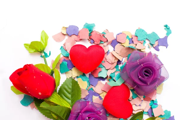 Bloemen, harten en confetti — Stockfoto