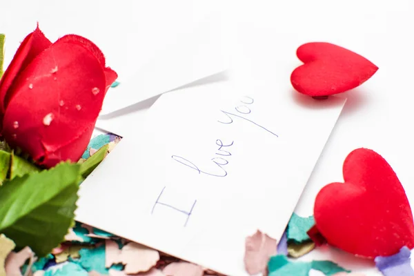 Note Valentine and rose — Stock Photo, Image