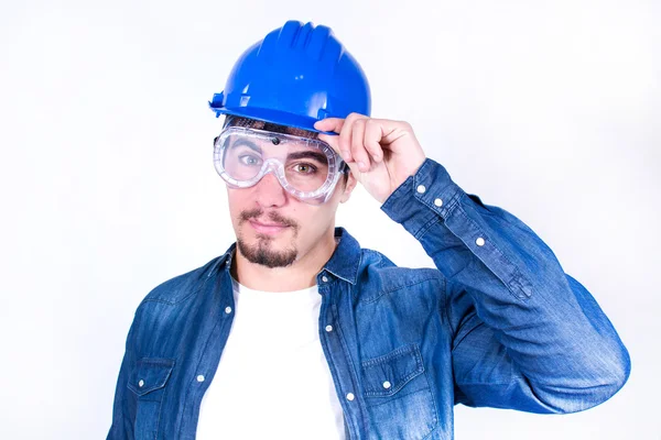 Worket with blue helmet — Stock Photo, Image