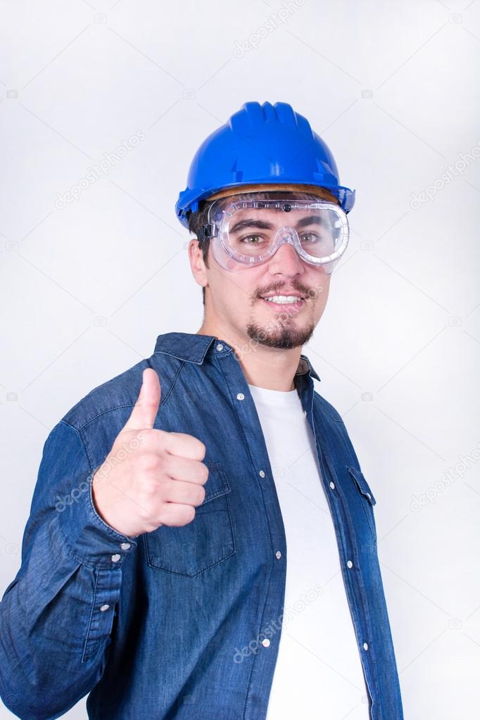 Worker making gesture OK