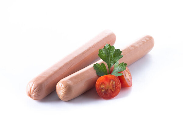 Raw Frankfurt sausages isolated on white background