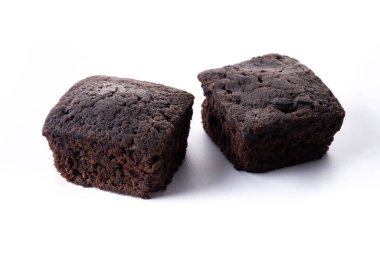Homemade chocolate brownies isolated on white background