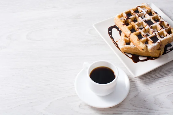 Chocolate waffles and coffee — Stock Photo, Image