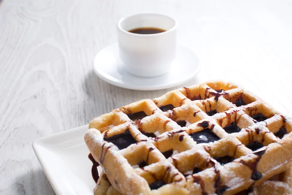 Chocolate waffles and coffee — Stock Photo, Image