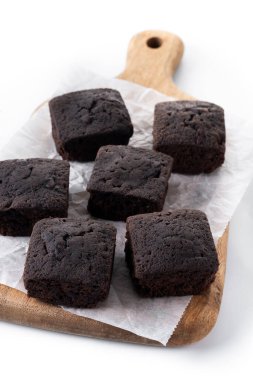 Homemade chocolate brownies isolated on white background