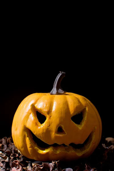 Halloween-Kürbis und Herbstblätter — Stockfoto