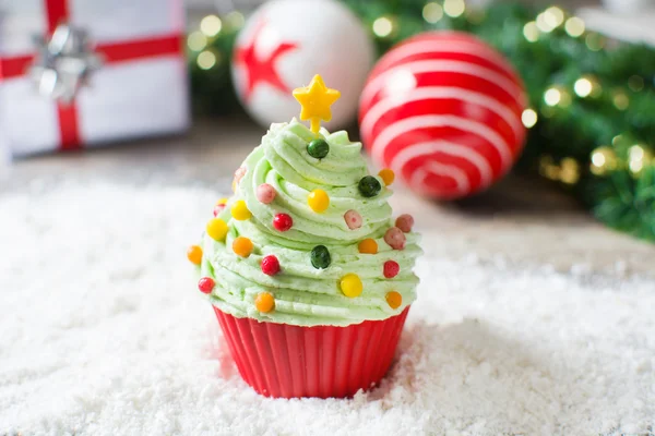 Albero di Natale cupcake e sfondo glitter — Foto Stock