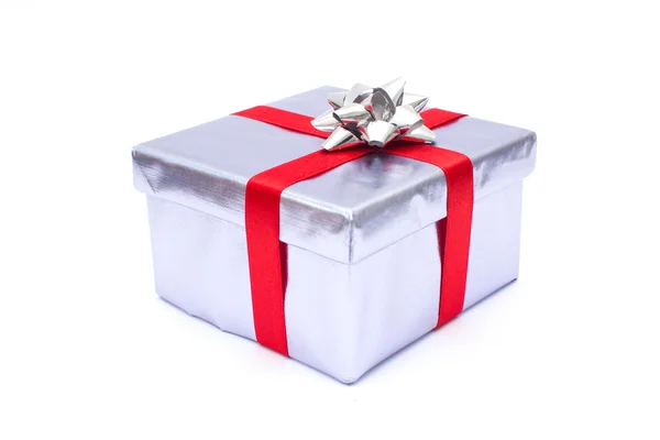 Silver gift box — Stock Photo, Image