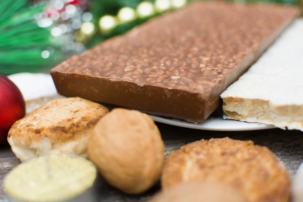 Nougat and other Christmas sweets — Stock Photo, Image