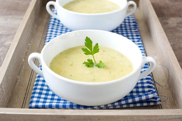 Суп из цуккини с картошкой, луком и чесноком — стоковое фото