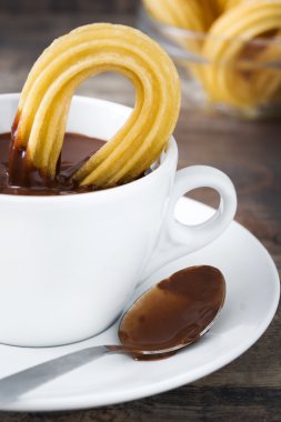 Churros sıcak çikolata. İspanyol Kahvaltı
