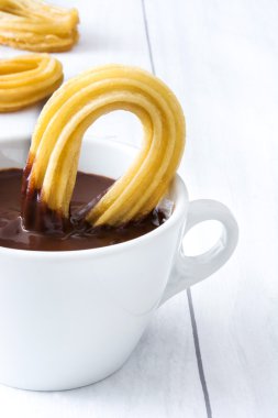 Churros sıcak çikolata. İspanyol Kahvaltı