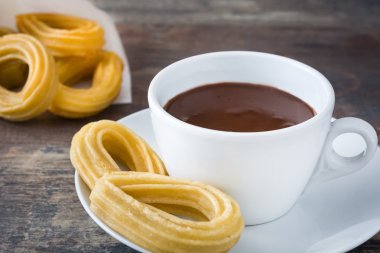 Churros sıcak çikolata. İspanyol Kahvaltı