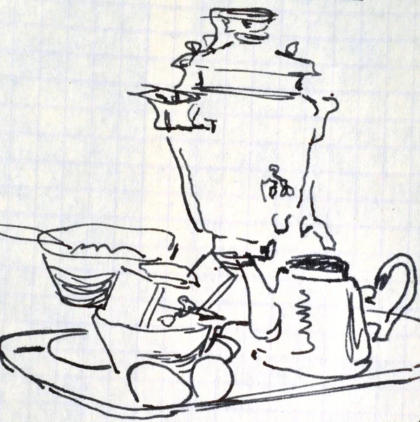 Tee-Urnen.Zeichnung. — Stockfoto