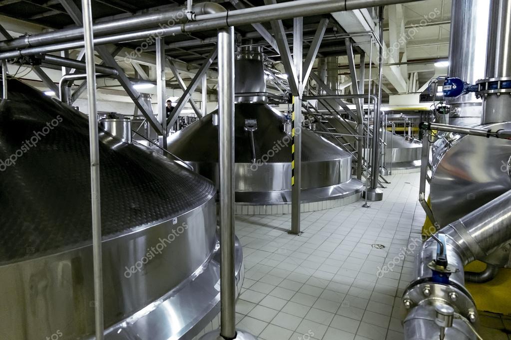Beer tanks for brewing beer at the Heineken brewery in St. Peter