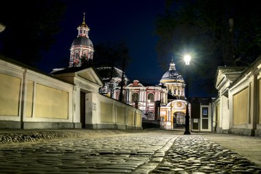 Trinity Katedrali Alexander Nevsky Lavra görünümünü gece