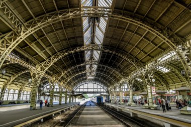Platformlar Vitebskiy vokzal tren istasyonunda tren. Rusya.