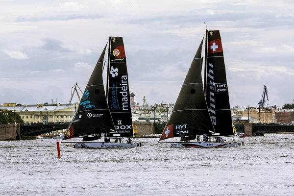 Competition sailing Extreme Sailing Series in the Neva river in — Stock Photo, Image