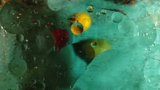 Хаотично рухаються різнокольорові бульбашки в в'язкій рідкій речовині . — стокове відео