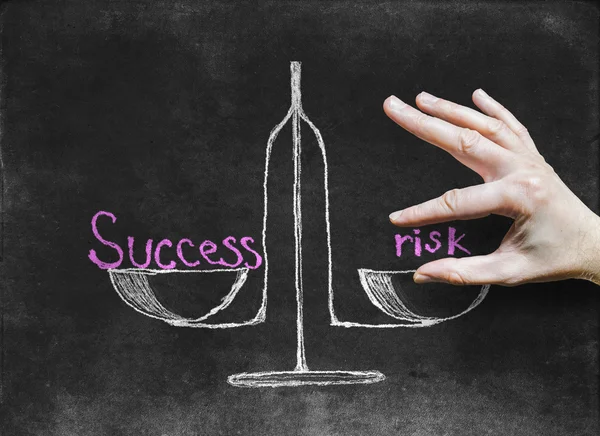 The success and risk at different scales-drawing with chalk on t — Stock Photo, Image