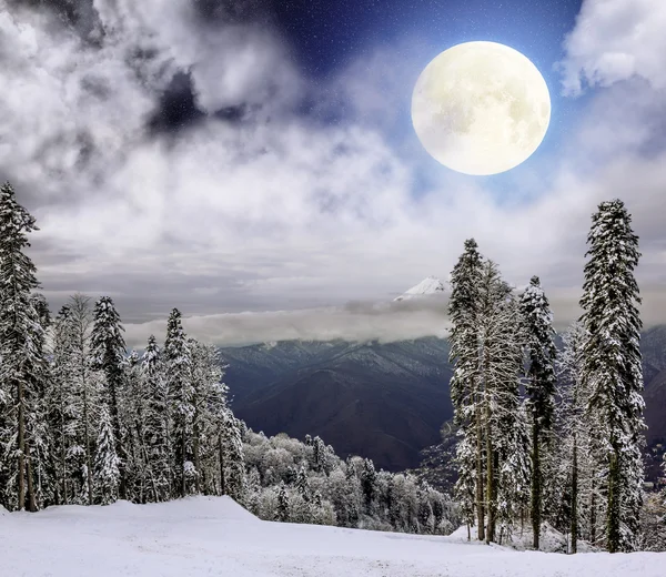 Blick vom Berg in Krasnaja Poljana im Licht der vollen Sonne — Stockfoto