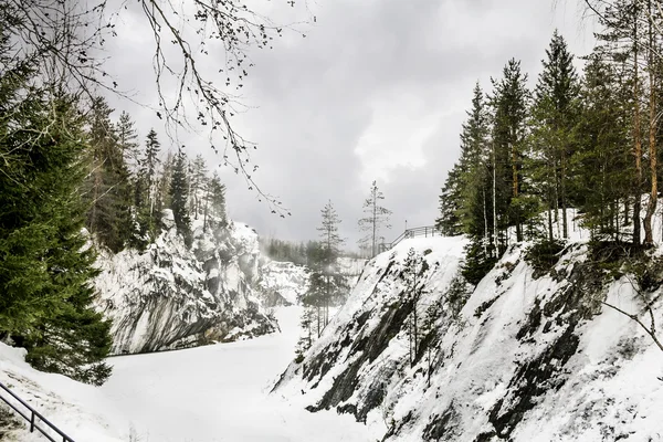 Harsh northern Misty landscape. Ruskeala marble quarries in Kare — Stock Image Harsh northern Misty landscape. Ruskeala marble quarries in Kare Royalty Free Stock Photos