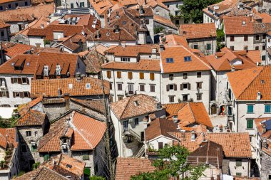 View of the roofs of houses in the old town of Kotor