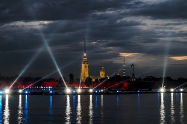 View of the Peter and Paul fortress in St. Petersburg at evening clipart