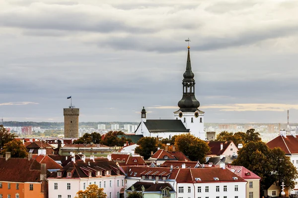 Visa sevärdheterna i gamla Tallinn i solnedgången, Estland — Stockfoto