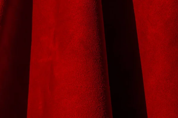 Красный Матовый Фон Замшевой Ткани Крупным Планом Бархатная Текстура Гладкой — стоковое фото