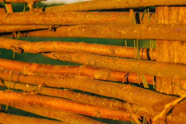 Stängsel Korgar Från Vinstockar Konsistens Bakgrund Tjockare Vinstängsel Vävda Vinstockar — Stockfoto