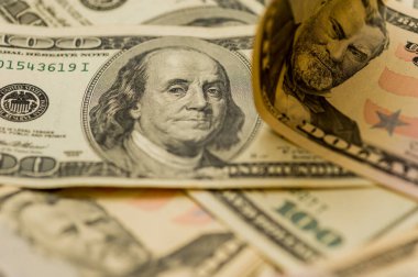 Dolar geçmişi. Dolar geçmişi. Farklı Amerikan dolarlarının geçmişi. Finans konsepti. Farklı banknotlar..