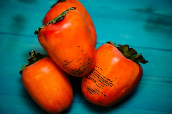 Persimmon Fruit Rustic Table Vintage Style Persimmon — Stock Photo, Image