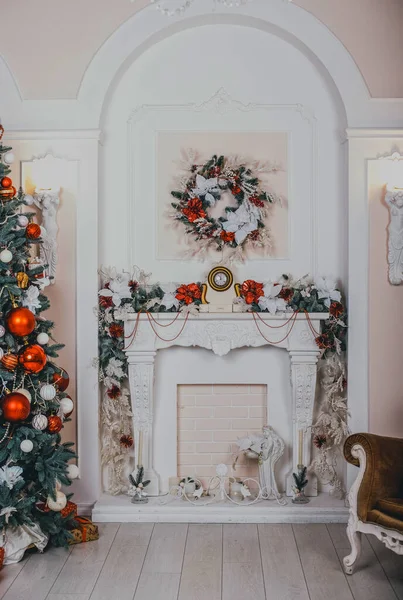 Interno Anno Nuovo Albero Natale Addobbi Natalizi Lusso Giocattoli Anno — Foto Stock