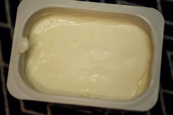 Natuurlijke Yoghurt Een Tafelblad Uitzicht — Stockfoto