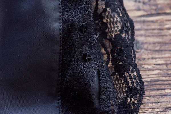 黑色花边作为服装的一个元素 织物纹理作为设计人员的一个要素 — 图库照片